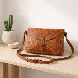 Patricia Nash Avellino Crossbody Floral Embossed Leather Purse Brass Hardware